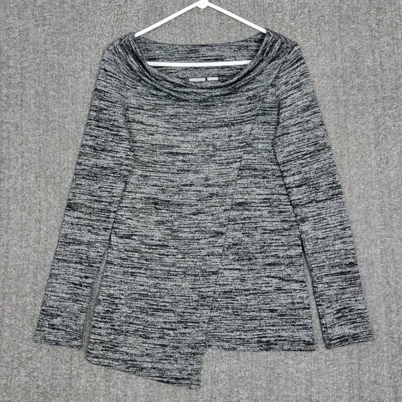 Kenar Sweater Womens Small Black Gray Heather Asymmetrical Hem Faux Wrap Top - Picture 1 of 8